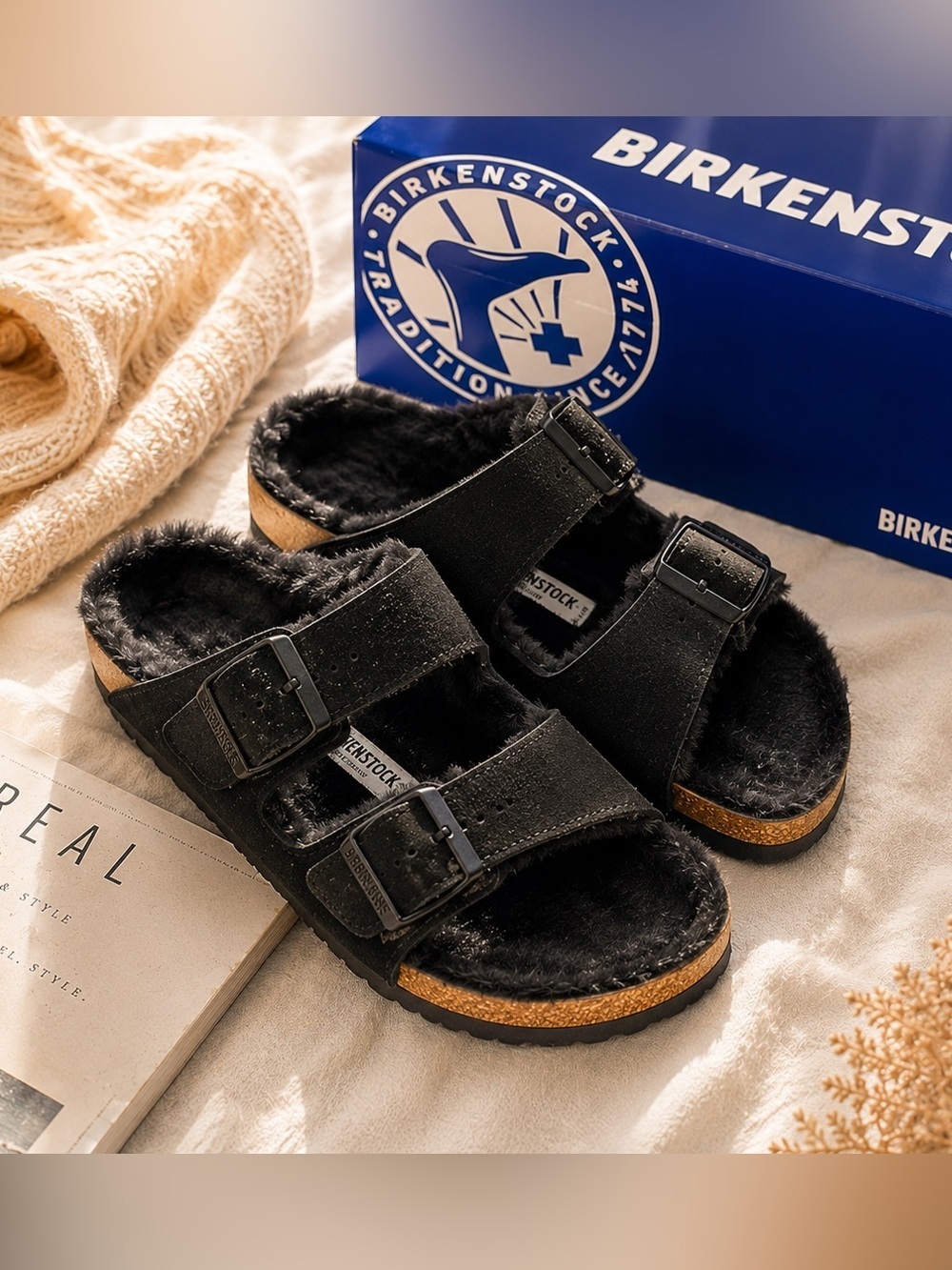 Birkenstock Arizona Shearling Black Suede Sandals EU 41 / Women’s 10 Men’s 8 NIB